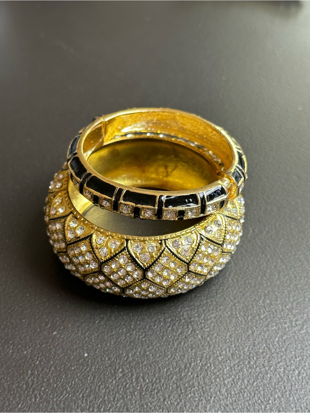 bebe Gold and Black Crystal Bangle Set